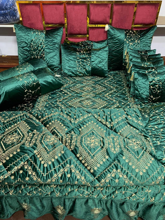 Luxury Fancy Bridal Quilt Cover Set 14 Pcs - 9